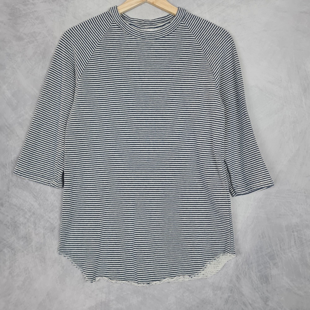 Jungmaven Shirt Womens Small Blue Stripe Raglan 3/4 Sleeve Hemp Tee T-Shirt USA